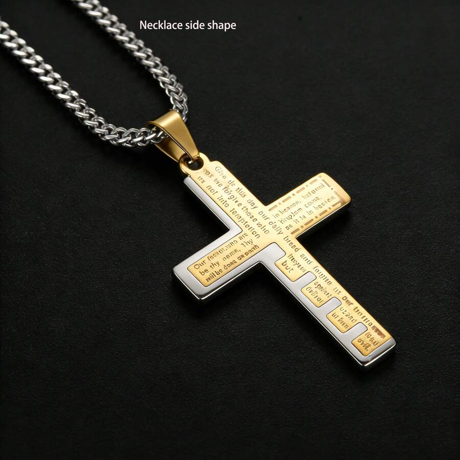 1 pieza Collar con colgante de cruz de acero inoxidable personalizado, chapado en oro de 18K, con diseño 3D multicolor tallado, adecuado para uso diario y fiestas, de moda y versátil - Dos colores - Ver 1