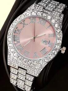 Women's Fashion Diamond-Encrusted Roman Numeral Calendar Watch - one-size - View 4
