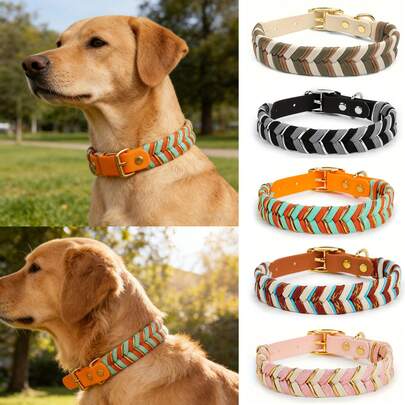 Collar de mascota tejido a mano con cuerda de PVC, correa ajustable para el cuello, diseño artesanal con hebilla de metal, adecuado para razas de perros pequeños, medianos y grandes para un uso cómodo