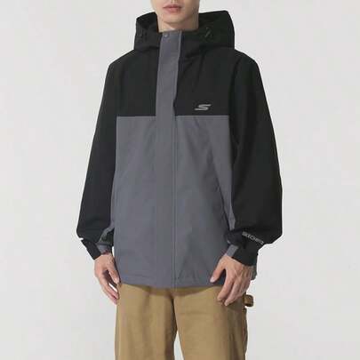 Skechers Men's Woven Hooded Jacket, Comfortable Commuting Warm Casual Wear, Running Walking Daily Sports Outerwear P425M213-00Z8