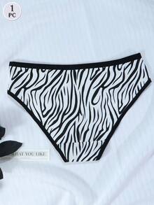 1件装女士纯棉豹纹印花三角内裤，柔软透气，女士内衣 - 黑與白 - 查看 4