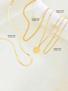 4pcs Fashionable Minimalist Elegant Heart Pendant Necklace Set, Suitable For Women's Holiday, Date, Party, Festival, Birthday, Daily Wear - Yellow Gold - View 6