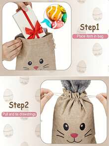 15pcs Easter Bunny Ear Drawstring Gift Bags - Linen Candy And Present Bags, Suitable For Holiday Gift Packaging And Gift Storage - Multicolor - View 9