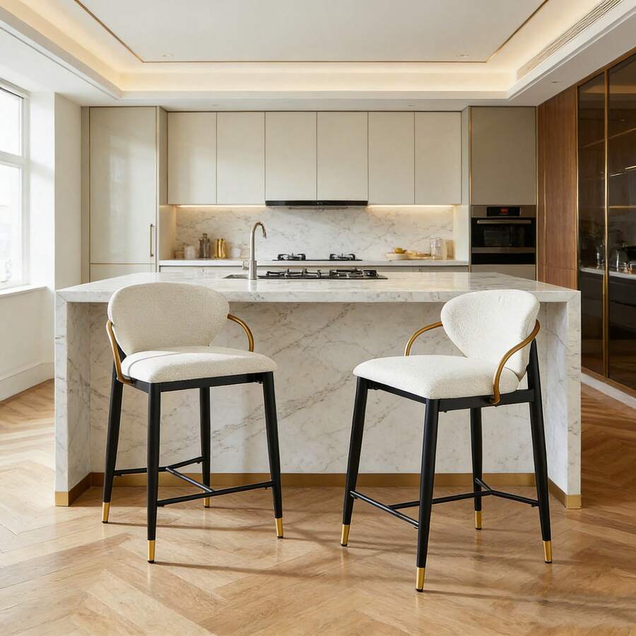 Barstools - Beige + Black + Gold + Fabric - View 1