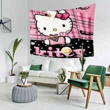 1件装三丽鸥Hello Kitty粉色格子挂毯 | 可爱卡通房间装饰，涤纶材质，卧室、客厅、宿舍、派对装饰、背景布、家居装饰礼品 - 彩色 - 查看 5