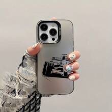 1pc Matte Black IMD Personalized Colorful Silver Formula Racing Car Pattern Phone Case, Compatible With Iphone 16 Pro Max, 17/16/15/14 Plus, 13/12/11, Air, And Series - Multicolor - View 3