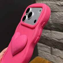 1pc Big Wave Dopamine Ins Heart Phone Case Compatible With IPhone 17 Promax/ Note 14 4G/Galaxy A56/ Hot 30/ Moto E30/Smart 7, Smart 8/Honor X7, X8, X8A, X8B, X8C - Hot Pink - View 6