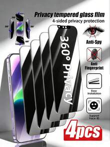 4pcs 360° Privacy Screen Protector, Made Of Tempered Glass, Anti-Scratch Anti-Shock, 4-Sided Full Protection, Sensitive & Smooth Touch, Rounded Edge Design, Compatible With IPhone 11/12/13/14/15/16/17/17Pro/17Air/17Pro Max - Black - View 19