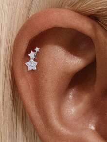 1Pc 925 Sterling Silver Moissanite Romantic Star Stud Earring Flat Back Cartilage Helix Piercing Hypoallergenic Pure Silver Suitable For Women'S Daily Wear,Wedding,Parties, And Banquet Occasions - Silver - View 5