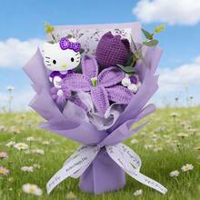 三丽鸥手工针织花束，Hello Kitty百合郁金香针织花束，Hello Kitty手工针织花，永不凋谢的Hello Kitty - 彩色 - 查看 5