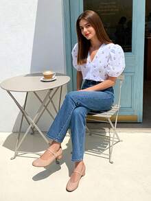 Women's Mary Jane Chunky Low Heels Comfortable Slip On Dress Shoes Closed Round Toe Casual Versatile Work Pumps Flats Shoes - 杏色 - 查看 6