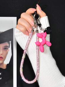 一套奢华小众设计水钻手机防丢腕带，精致时尚全水钻手提短挂链，果冻气球狗手机情侣吊坠，高端创意可爱包包钥匙扣挂件 - 彩色 - 查看 8