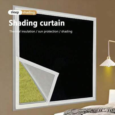 1pc 2026 New Blackout Curtain With Hook And Loop, No Drilling Required Heat Insulation Sunscreen Curtain Fabric, Suitable For Bedroom, Living Room, Kitchen And Multi-Function Blackout