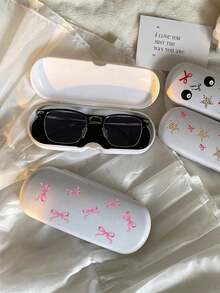 时尚蝴蝶结印花眼镜盒，眼镜收纳盒，女士硬壳可爱蝴蝶结眼镜盒，便携式时尚眼镜收纳盒，多功能收纳盒，优雅女士配饰收纳盒，时尚配饰，塑料材质，防水防污，适用于收纳眼镜、数据线、钥匙、笔、便签等，春夏礼物，毕业礼物，朋友礼物，友情礼物，生日礼物，母亲节礼物 - 彩色 - 查看 3