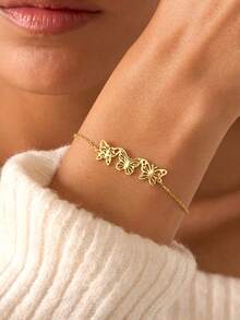 Customized Birth Month Butterfly Bracelets For Women Stainless Steel Personalized Birth Month Bracelet With Butterfly Charms, Custom Family Bracelet Jewelry, Mom Bracelet, Mother Gift, Grandma Gift - Multicolor - View 5