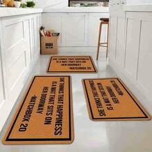 1/2/3pcs-SHE THINKS THAT HAPPINESS IS A MAT THAT SITS ON HER DOORWAY -MATCHBOX 20 Design Doormat, Light Brown Cork - Style Floor Mat With Black Border-Flannel Material, Soft, Comfortable And Easy To Clean, Suitable For Bathroom, Bedroom, Kitchen, Porch, Laundry Room, Daily Decor, Three Sizes Available - Black - View 2