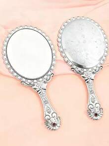 1pc Vintage Pattern Mirror, Large Makeup Mirror, Suitable For Home, Bedroom, Office, Handheld Mirror, Portable Dressing Mirror - Multicolor - View 6