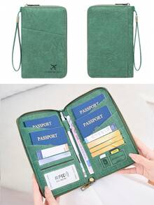 CHARM INFINITE New RFID Blocking Passport Holder, Fits Multiple Passports, Travel Document Organizer, Soft Material Zipper Long Passport Wallet With Detachable Wrist Strap, Valentine's Day Gift For Wife Or Girlfriend - Green - View 1