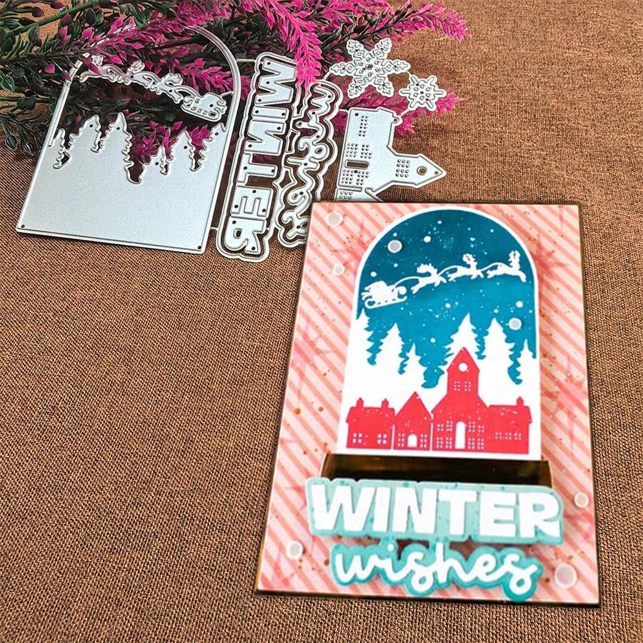 Creative Christmas Backdrop Dies, DIY Scrapbooking Album And Embossing Stencil, Greeting Card Making Tool, Card Paper Cutting Crafts ,Gift Card Making Template Die Cuts. - Silver - View 1