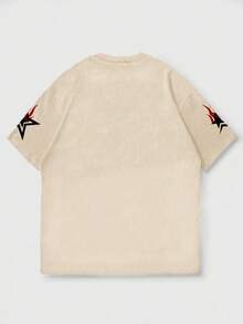 Men's Round Neck Short Sleeve Printed Casual Top, Daily Wear - Apricot - View 7