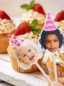Custom Photo Cupcake Toppers, Birthday Cakes And Party Decor, Personalized Face And Age Cake Picks For Dessert Tables, Customized Celebration Cake Decorations For Family Moments And Friend Gatherings, Customizable Name And Number Design, Pet Picture - Style a - View 2