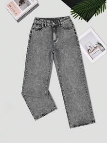 Women's Unwashed Gray Long Straight Leg Casual Jeans, Non-Stretch, Fashionable Pocket Details, Unique Design, 72% Cotton, Spring/Summer Clothing - Grey - View 5