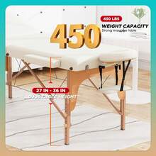 Mesa de masaje portátil de 28 pulgadas de ancho, cama para pestañas con altura ajustable - Crema - Ver 4