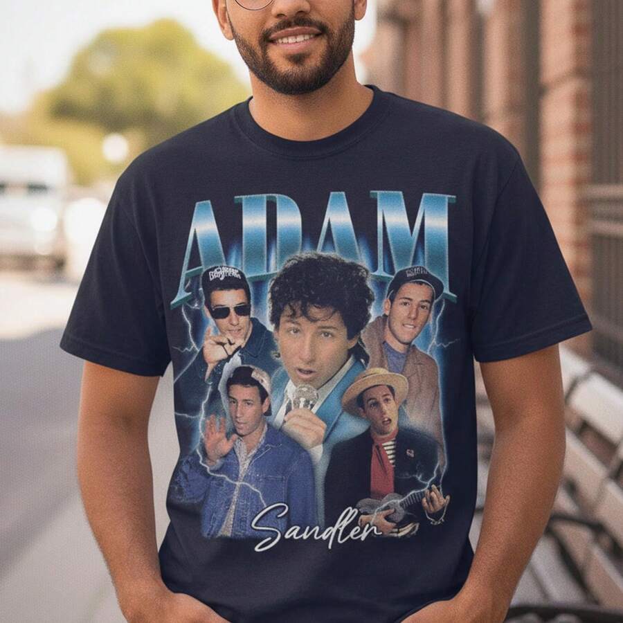 Vintage Adam Sandler Shirt Retro Funny 90s Style Tee Celebrity Fans (1) - 黑色 - 查看 1