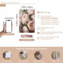 1pc Vintage Peony Floral Oil Painting On Canvas, Wooden Frame Wall Art Decor, Elegant Still Life Home Decoration, Ideal Gift - Multicolor - View 16