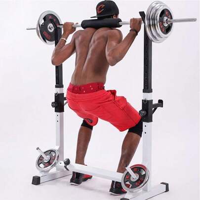 Rack para sentadillas, soporte para barra de pesas, ajustable en altura y anchura, estructura de acero, carga máxima 200 kg, soporte para levantamiento de pesas, adecuado para barras, mancuernas y discos de pesas - varios diseños