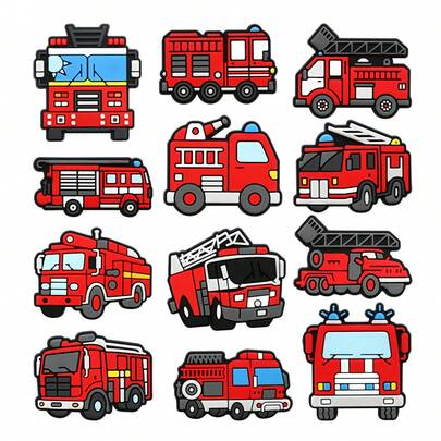 12Pcs Fire Truck Series Shoe Charms For Clogs Sandals, Shoe Decoration Premium Quality Popular Charms Accessories Great Gift For Teens Men Women And Adults