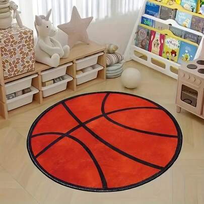 1 pieza Alfombra decorativa redonda con diseño de baloncesto de estilo bohemio, alfombra de entrada, alfombra decorativa, alfombra de felpa gruesa, material suave y agradable para la piel, adecuada para decoración de sala de estar, dormitorio, estudio, etc.