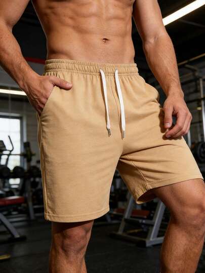 Summer Unisex Casual Sports Shorts With Pockets, Drawstring Waist, Comfortable Fabric, Suitable For Daily Life, Work, Jogging, Leisure, Fitness, Walking, Hiking, Outdoor Camping And Other Occasions