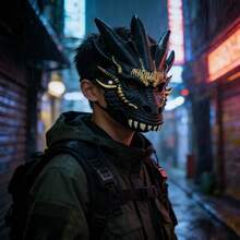 Trending Atmosphere: Halloween Black Gold Dragon Mask, Majestic Dragon Head Mask, Escape Room Party Prop, Cosplay Accessory, Luxurious Full Face Mask, PU Material Dragon Mask - Multicolor - View 1