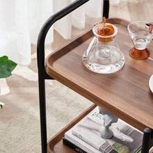 Mesa Carrito de Alimentos con ruedas, estante de almacenamiento, mesa de té pequeña, carrito de madera, Mesa auxiliar Móvil - Marrón - Ver 4