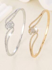 1pc Wavy Double-Layer Micro-Inlaid Zirconia Bracelet, Niche Design Elegant, Versatile Daily Wear - Bracelet - View 3