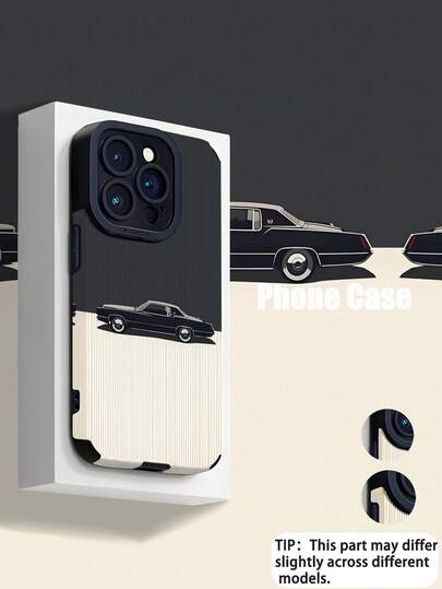 1件装时尚纯色拼接汽车图案竖条纹仿皮质感防震优雅软壳手机壳，适合作为生日、节日礼物送给朋友、家人、情侣，适用于 17/ 17 Air/ 17 Pro/ 17 Pro Max/ 16/ 16 Plus/ 16 Pro/ 16 Pro Max/ 15/ 15 Plus/ 15 Pro