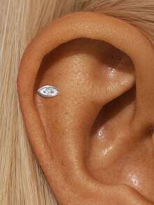 EleRunis 1PC 0.1ct Moissanite Diamond 925 Sterling Silver Star Heart Asymmetrical Evil Eye Stud 18K Gold Plated Flat Back Cartilage Helix Piercing Bridal Jewelry For Daily Wear Wedding Party Engagement Anniversary Valentine's Day - Silver - View 24