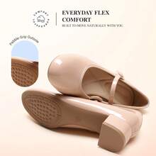 Women's Mary Jane Chunky Low Heels Comfortable Slip On Dress Shoes Closed Round Toe Casual Versatile Work Pumps Flats Shoes - 杏色 - 查看 5