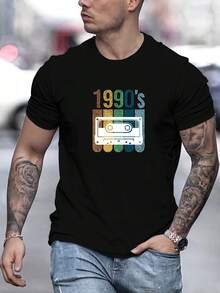 Camiseta de manga corta para hombre con diseño de los años 90 para uso casual de verano. - Negro - Ver 1