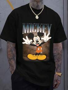 Disney Men's Casual T-Shirt, Mickey Mouse Retro Print, Classic Cartoon Graphic, Soft Fabric, Perfect For Nostalgic Fans - màu đen - Xem 1