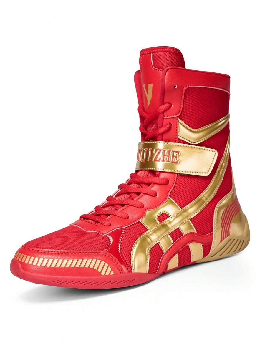 TACHUAN 1 Pair Men's High-Top Professional Boxing Shoes, Wrestling Training Boots, Muay Thai Kickboxing Shoes, Fitness Martial Arts Sneakers