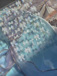 1 Piece Of 3D Shell Lamp Nail Sticker, Luxurious Sparkling Pink And White Bow Nail Sticker, Cute Nail Accessory Sticker - Multicolor - View 1