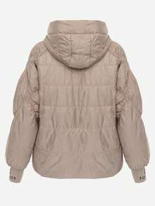 过渡款式绗缝夹克，带帽，袖子上有文字 - 棕色 - 查看 7