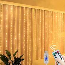 1pc USB Powered Curtain Lights, 600/300/200/100 LED String Lights, 8 Modes, Suitable For Birthday, Wedding, Party, Room, Window, Holiday Decor (Remote Control Batteries Not Included) - USB Plug - View 2