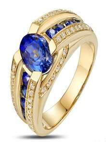 1pc Men's Fashion Elegant Luxury Blue Zirconia Ring, Wedding Engagement Party Jewelry Gift - Gold - View 9