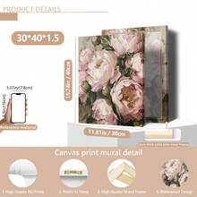 1pc Vintage Peony Floral Oil Painting On Canvas, Wooden Frame Wall Art Decor, Elegant Still Life Home Decoration, Ideal Gift - Multicolor - View 15