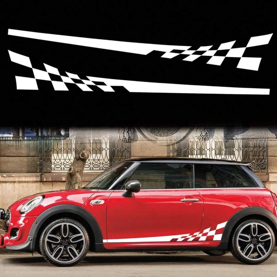 Pegatina de raya lateral a cuadros para coche, pegatinas laterales impermeables para puerta R56 R50 R53 R61 F60 F55 F56 F54 F66 F65 J01 J05 8WHD - A - Ver 1