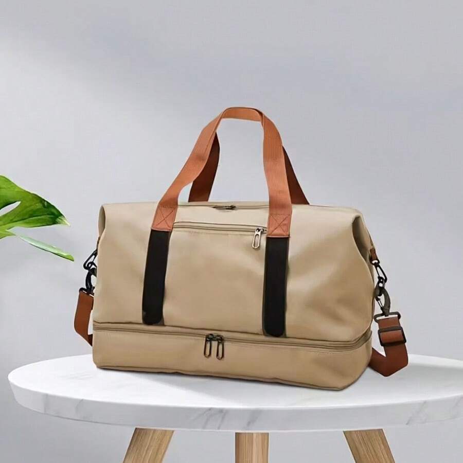 Bolsa de gimnasio unisex de gran capacidad, bolsa de gimnasio y viaje de gran capacidad para mujer y hombre con correas ajustables para el hombro, bolso con cremallera con compartimentos para ropa húmeda/seca, múltiples compartimentos, bandolera/bolso de mano para el gimnasio, negocios, vacaciones y viajes cortos. - Caqui - Ver 1