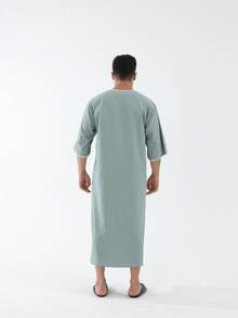 New Arrival Black Loose Casual Muslim Three-Quarter Sleeve Men's Robe, Middle Eastern Leisure Long Robe - Mint Green - View 2